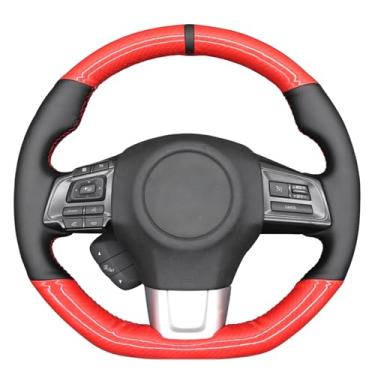 Imagem de MEWANT Capa de volante de carro de couro de microfibra vermelha brilhante DIY feita à mão para Subaru WRX (STI) 2015-2019 / Levorg 2015-2019/WRX acessórios de capa de volante