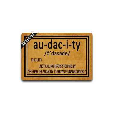 Imagem de IFHUH Capacho divertido com definição de audacidade Tapete de boas-vindas para porta frontal de borracha antiderrapante Capacho divertido para ambientes internos e externos 60 cm (L) x 40 cm (C)
