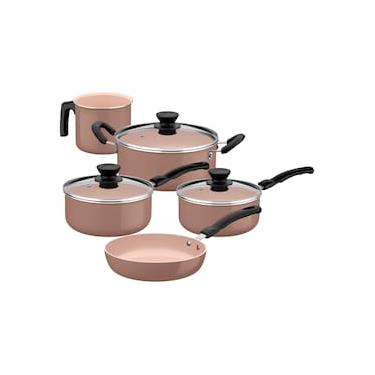 Imagem de Jogo de Panelas Tramontina Évora 5 Peças Revestimento Cerâmico Tampas de Vidro Capuccino