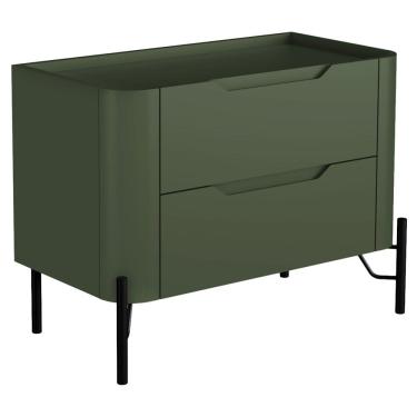 Imagem de Mesa De Cabeceira Orgânica 2 Gavetas Pés Industrial Preto Bliss I03 Musgo - Lyam Decor