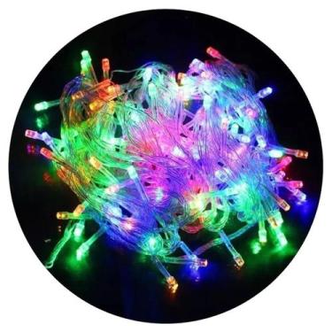 Imagem de Pisca Pisca Cordão 100 Leds Colorido Fio Transparente 8 Funções Ilumin