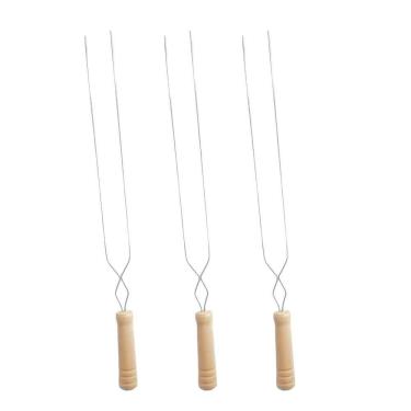 Imagem de 3Un Espeto Duplo Inox Cabo Madeira Churrasco 65Cm Aço