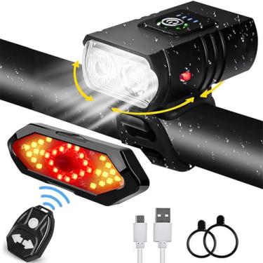 Imagem de Kit de luzes dianteiras e traseiras de bicicleta, recarregável, farol noturno e lanterna traseira, 6 luzes (faróis + setas)