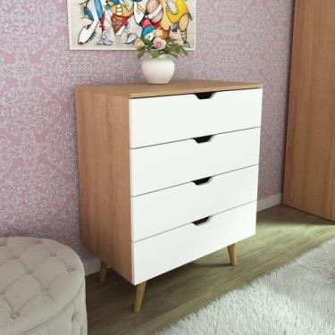 Imagem de Cômoda Quarto com 4 Gavetas MDP Amêndoa/Branco Design Moderno Tecnomob