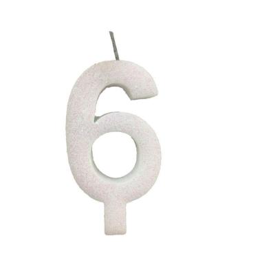 Imagem de Vela De Aniversário 6 Branca Glitter