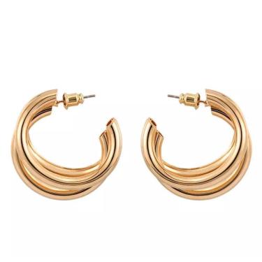 Imagem de Brinco Par Feminino Dourado Argola Cruzado Presente V9104