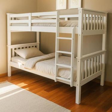 Imagem de Beliche Adulto Cama Solteiro De Madeira Maçiça De Pinus Branco Beliche