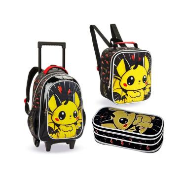 Imagem de Kit Mochila Escolar Rodinhas + Lancheira + Estojo Dragão