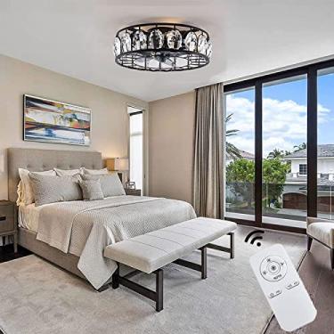 Imagem de Ventilador de teto com luz, ventilador de teto de perfil baixo de fazenda de 18'' com controle remoto de luz, lâmpada decorativa de cristal para quarto, sala de estar, cozinha