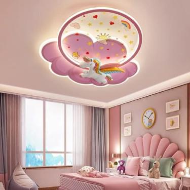 Imagem de Luminária de teto infantil moderna, luminária de teto LED em formato de unicórnio com controle remoto, iluminação de teto para quarto, meninos, meninas, quarto de bebê, sala de estar, hotel,