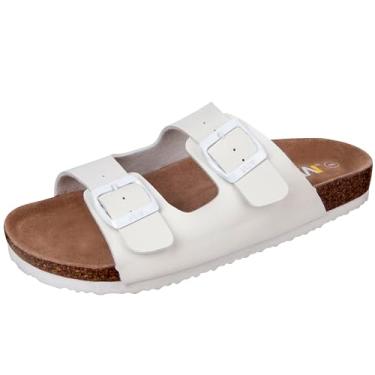 Imagem de Sandália feminina WTW Arizona Plana com 2 alças de cortiça e palmilha de camurça macia, Branco, 10