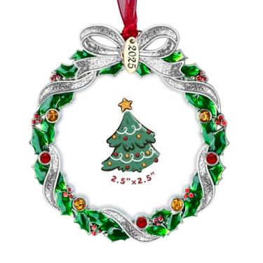 Imagem de Mulumu Enfeite de árvore de Natal, pingente de metal para pendurar no feriado, moldura decorativa de animais de estimação, primeiro Natal, família (guirlanda de Natal 2025)