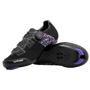 Imagem de Tommaso Tênis feminino Pista Elite SPD & Peloton — 2 em 1 — Sapatos de ciclismo de estrada e indoor para chuteiras Delta e SPD — Acessórios para bicicleta Peloton — Sem chuteiras — Roxo—Mostradores