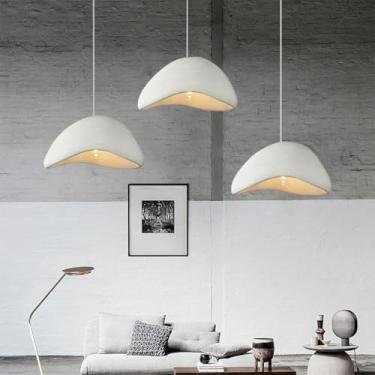 Imagem de Luminária pendente moderna de polietileno branco com 3 luzes ajustáveis para sala de jantar e ilha de cozinha Lustre elegante para iluminação interna Decoração de casa com estética Wabi sabi