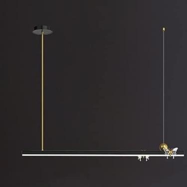 Imagem de Lustre LED 28W com régua escurecida, restaurante, 120 cm, formato de tira, luzes pendentes, mesa de jantar, luzes suspensas, escurecimento remoto, altura ajustável (preto)