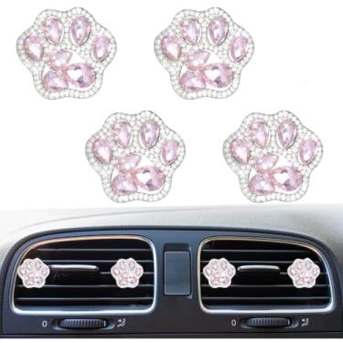 Imagem de Pacote com 4 clipes de ventilação de pata de cachorro de cristal brilhante, lindos clipes de ventilação para purificadores de ar de carro, acessórios universais automotivos para mulheres e homens