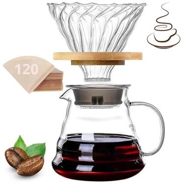 Imagem de Kit Cafeteira 600ml, 120 Filtros v60, Cafés Jarra Vidro Borosilicato, Coador v60, Coador de Cafe Vidro, Clever Dripper, Kit Cafeteira Filtrador V60 Coador de Café Passador de Café