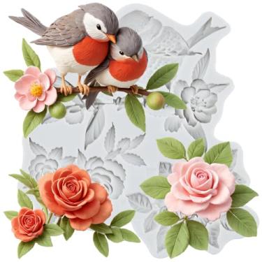 Imagem de MYPRACS Molde de silicone Bird Rose Fondant para decoração de bolos de açúcar, topo de cupcake, pasta de goma de chocolate, argila de polímero
