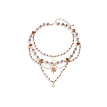 Imagem de Roe Dolph Colar renascentista de cristal sol lua estrela pingente de fada strass longo em camadas delicadas colar para mulheres joias medievais presente, Large, Sem Pedra Preciosa