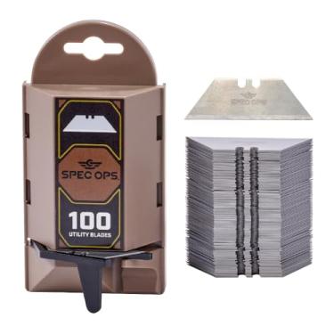Imagem de Spec Ops Tools Lâminas de faca utilitárias, lâminas de cortador de caixa de substituição resistente com dispensador, tamanho padrão para drywall, couro, borracha, construção, pacote com 100