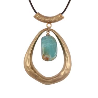 Imagem de Jeniiahua Colar grosso feminino boêmio, vintage, cordão com pingente de pedra, corrente longa, joia hippie