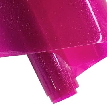 Imagem de ONEART | Rolo de vinil rosa transparente com glitter, tecido artesanal de vinil de PVC transparente sólido de 0,7 mm, 30 cm × 122 cm