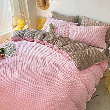 Imagem de Conjunto de capa de edredom de veludo estilo princesa com borlas, jogo de cama macio e quente, fecho de zíper, capa de edredom reversível para inverno amarelo 1,5 m (rosa B Queen 200 x 230 cm (79 x 91