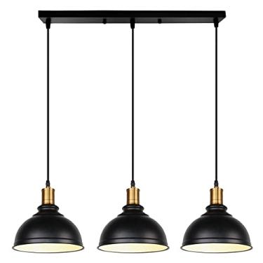 Imagem de YQSLQZZ Lustre de ilha de cozinha preto, luminária pendente de restaurante de fazenda industrial vintage, mesa de jantar em cúpula acima da pia, luzes de teto suspensas