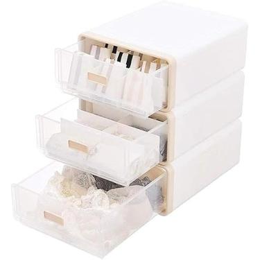 Imagem de ZUOZUIYQ Caixa de armazenamento de armazenamento caixa de acabamento meias calcinhas sutiã de balás de bala de várias camadas grupo sem-teto transparente (caki)