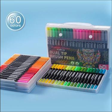 Imagem de Kit Cores Caneta Brush Pen Duas Pontas Pincel. KIT / 12 / 24 / 36 / 48