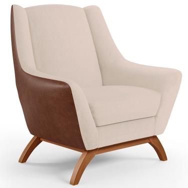 Imagem de Poltrona Decorativa Base Em Madeira Juliet D02 Courissímo Marrom B-38 Linho Bege C-107 - Lyam Decor