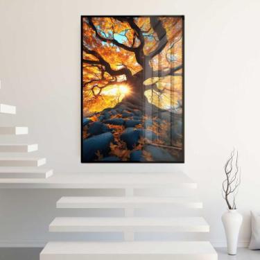 Imagem de Quadro Decorativo com Moldura e Acrilico Cristal Vidro Árvore da Vida 