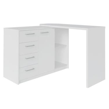 Imagem de Mesa Para Escritório Extensível Escrivaninha Home Office Logan A02 Branco - Lyam Decor