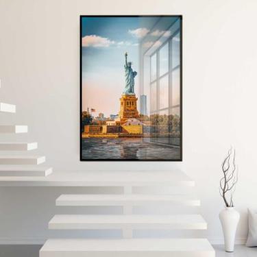 Imagem de Quadro Decorativo com Moldura e Acrilico Cristal Vidro Estátua da Libe