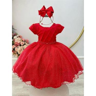 Imagem de Vestido Infantil Vermelho com Busto Nervura para Daminhas de Festas - 
