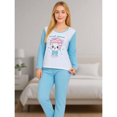 Imagem de Pijama Feminino Inverno de Frio Quentinho Manga Longa Calça Comprida- 