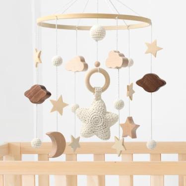 Imagem de Móvel para bebês NICEMER Wooden Star Cloud Moon feito à mão