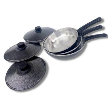 Imagem de Kit com 3 frigideiras color com tampa de alta qualidade - Panelapanela