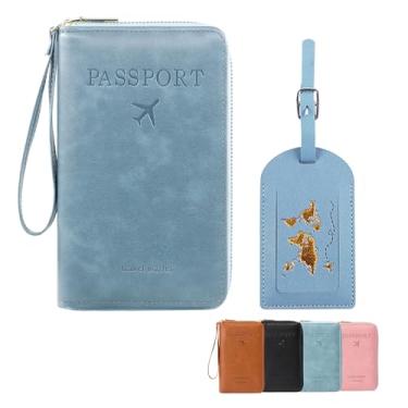 Imagem de Cowenhey Conjunto de carteira multifuncional RFID para passaporte, porta-passaporte com bloqueio, comporta telefones, capa protetora antifurto com vários bolsos para cartões para itens essenciais de