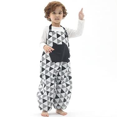 Imagem de Macacão infantil impermeável – alças ajustáveis, calça leve para chuva, bagunça e lama – calça de chuva infantil para uso ao ar livre à prova d'água, Triângulo preto, X-Large(7-8Y)