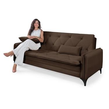 Imagem de Sofá Cama Yara Reclinável Revestimento Macio em Suede Cor Marrom Sala De Estar Compact Casa Imperial