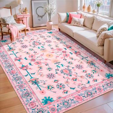 Imagem de Tangsoo Tapete de área 12 x 18 cm lavável à máquina, tapete azul marinho, antiderrapante, vintage, estampa boho envelhecida, tapete baixo para sala de estar, quarto, sala de jantar, alfombra, adequado