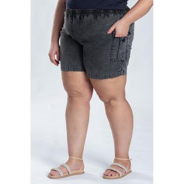 Imagem de Bermuda Feminina Plus Size Sarja Estonada Bolso Cargo Elástico Cintura - Serena