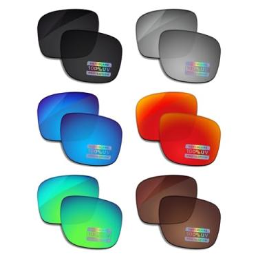 Imagem de Bowyer 6 pares de lentes polarizadas de substituição para óculos de sol Oakley Sylas OO9448 57 mm - preto + espelho de titânio + espelho azul surf + espelho vermelho fogo + espelho verde jade + marrom