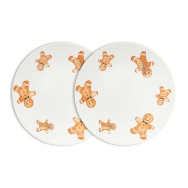 Imagem de Jogo 2 Prato Sobremesa 19cm Porcelana Decoração Natal Presente Mesa Posta Jantar Doce Bolo Elegante (Biscoitinho)