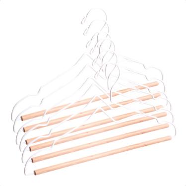 Imagem de Kit 6 Cabide Ferreiro com Barra em Madeira para Organização de Roupas