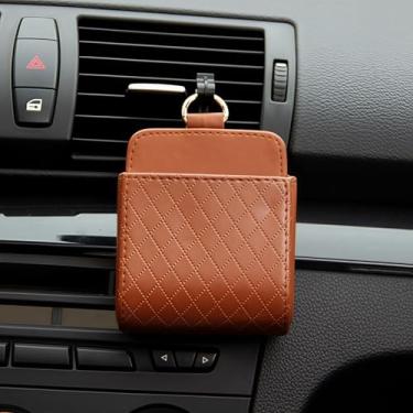 Imagem de Caixa organizadora de carro – Organizador universal de saída de ar para carro com gancho para chaves, moedas, telefone e óculos, estojo de couro para pendurar para carro, SUV, armazenamento de