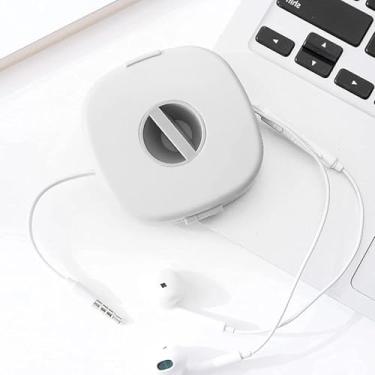 Imagem de 1 unidade portátil multiuso, giratório, suporte para celular, organizador de cabos de dados, caixa de armazenamento, enrolador de cabo de carregamento para celular (branco)