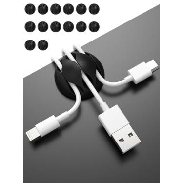 Imagem de Organizador de cabos com 14 clipes de cabo, suporte de gerenciamento de fio TPR de 3 furos para cabos de carregamento USB, acessório de mesa de escritório em casa, preto