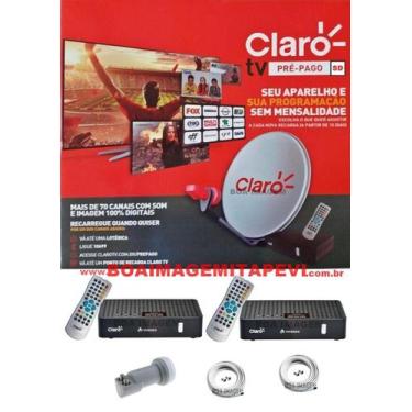 Imagem de Antena Parabólica 60 cm Claro Tv Pré-Pago com 2 RecepItores Visiontec 